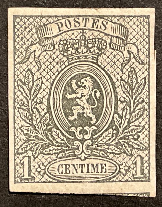 Belgien 1866/1867 - Lille Løve - 1c Grey UNTOOTH - Brede marginer - OBP 22