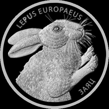 Hviderusland. 20 Roubles 2014 Hare (Lepus Europaeus), 1 Oz (.999) Proof, with crystal  (Ingen mindstepris)