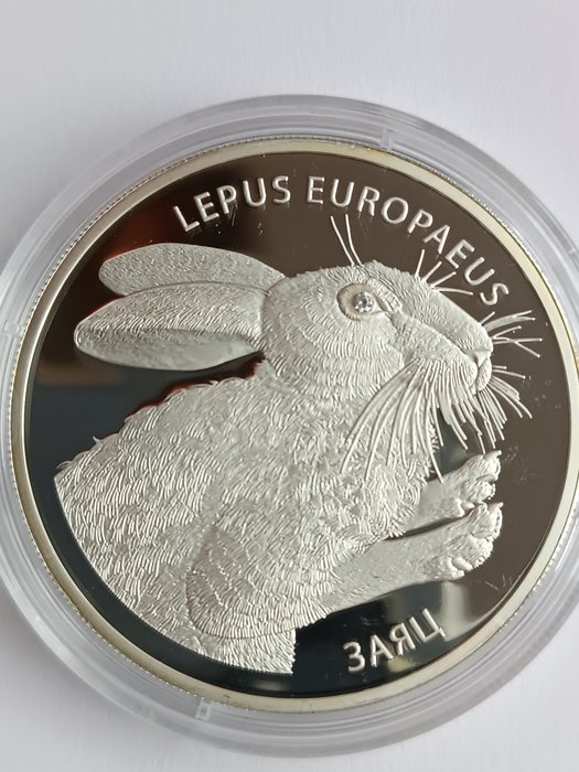 Hviderusland. 20 Roubles 2014 Hare (Lepus Europaeus), 1 Oz (.999) Proof, with crystal  (Ingen mindstepris)