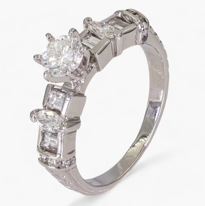 Ingen mindstepris - Ring - 14 karat Hvidguld, IGI Antwerpen - 0,95 ct diamanter - 0,40 ct center -  0.95ct. tw. Diamant (Natur) - Diamant