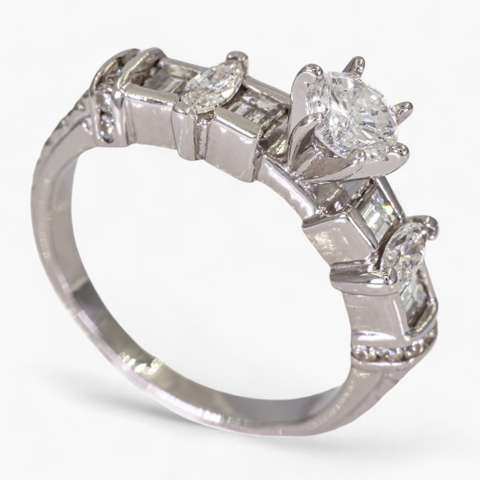 Ingen mindstepris - Ring - 14 karat Hvidguld, IGI Antwerpen - 0,95 ct diamanter - 0,40 ct center -  0.95ct. tw. Diamant (Natur) - Diamant