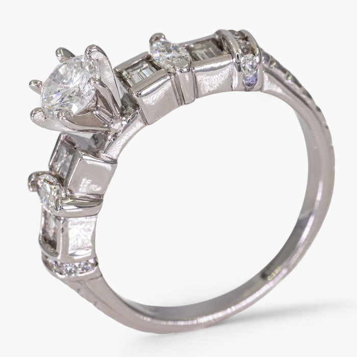 Ingen mindstepris - Ring - 14 karat Hvidguld, IGI Antwerpen - 0,95 ct diamanter - 0,40 ct center -  0.95ct. tw. Diamant (Natur) - Diamant