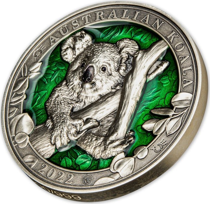 Barbados. 5 Dollars 2022 Colours of Wildlife Koala, 3 Oz (.999)