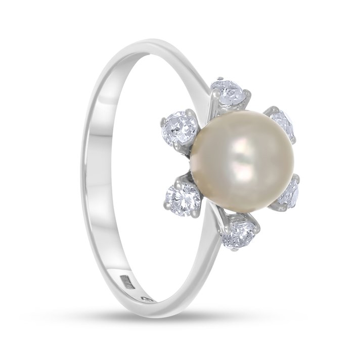 Ring - 18 kraat Hvidguld -  0.36ct. tw. Diamant (Natur)  - Perle