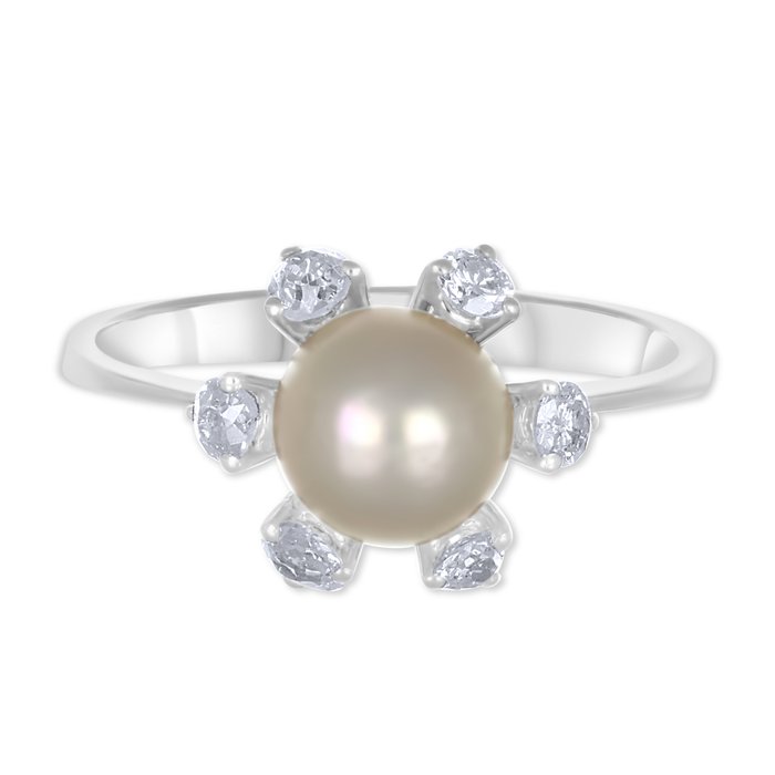 Ring - 18 kraat Hvidguld -  0.36ct. tw. Diamant (Natur)  - Perle