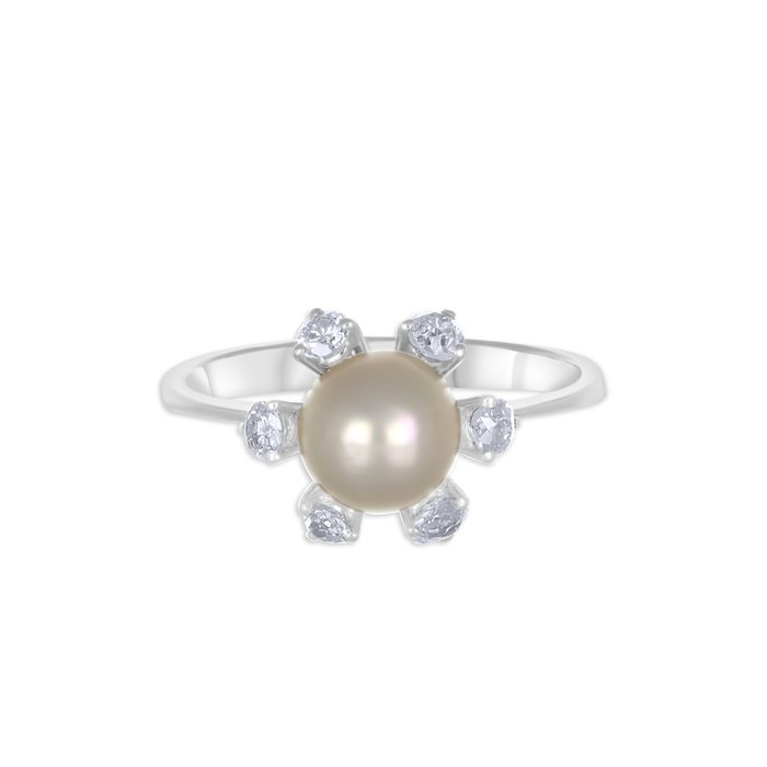 Ring - 18 kraat Hvidguld -  0.36ct. tw. Diamant (Natur)  - Perle