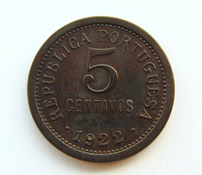 Portugal Republic 5 Centavos 1922 - Rara