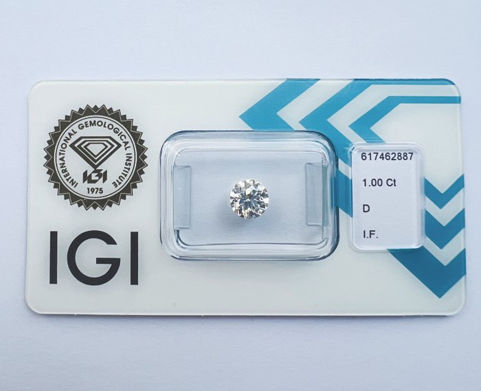 Ingen mindstepris - 1 pcs Diamant  (Natur)  - 1.00 ct - Rund - D (farveløs) - IF - International Gemological Institute (IGI) - *VG EX EX VSL*