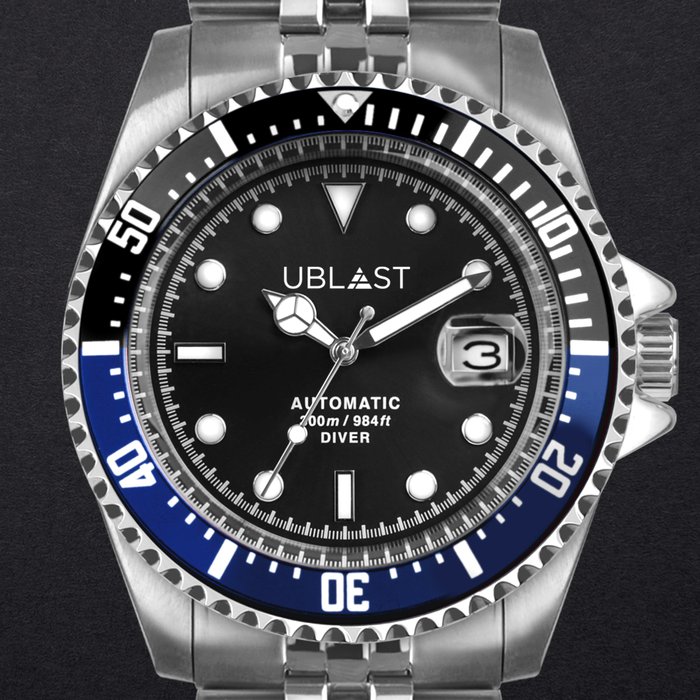 Ublast - " NO RESERVE PRICE " Diver 30 ATM - UB3D4411BBK - Ingen mindstepris - Jubilee Straps - Mænd - Ny