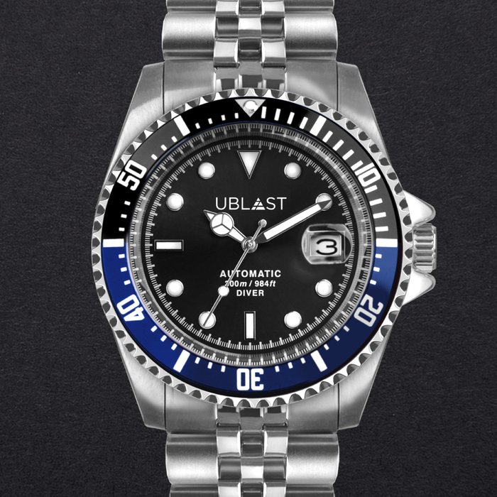 Ublast - " NO RESERVE PRICE " Diver 30 ATM - UB3D4411BBK - Ingen mindstepris - Jubilee Straps - Mænd - Ny