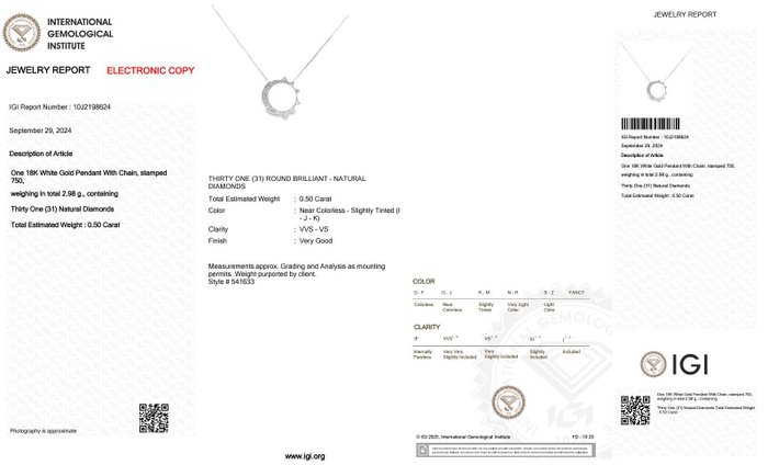 Ingen mindstepris - Halskæde med vedhæng - 18 kraat Hvidguld -  0.50ct. tw. Diamant (Natur)