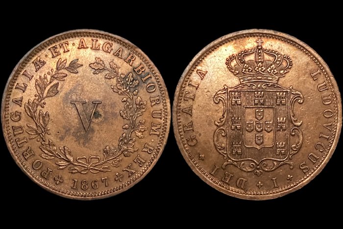 Portugal. D. Luís I (1861-1889). V Reis 1867 / 1874 / 1878 (3 Moedas)  (Ingen mindstepris)