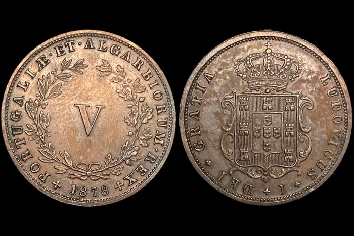 Portugal. D. Luís I (1861-1889). V Reis 1867 / 1874 / 1878 (3 Moedas)  (Ingen mindstepris)