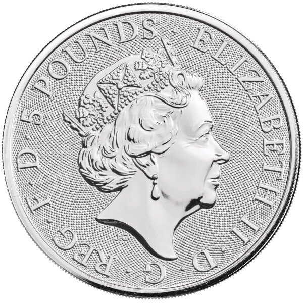 Storbritannien. 5 x 2 oz 2021 £5 GBP UK Silver Queen's Beasts White Greyhound of Richmond Coin BU