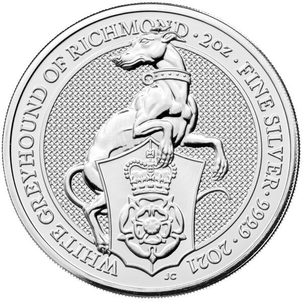 Storbritannien. 5 x 2 oz 2021 £5 GBP UK Silver Queen's Beasts White Greyhound of Richmond Coin BU