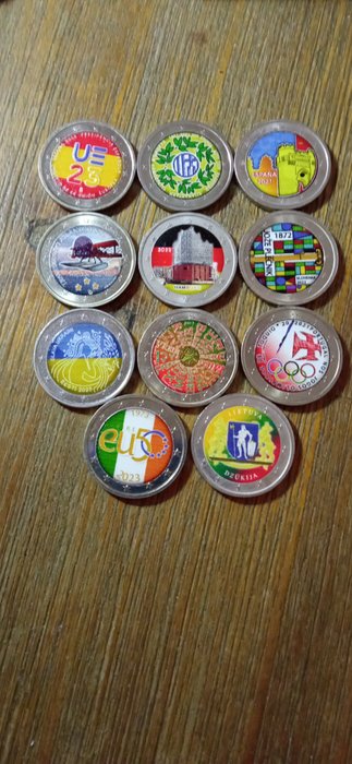 Europa. 2 Euro 2018/2023 (11 handmade colored coins)  (Ingen mindstepris)