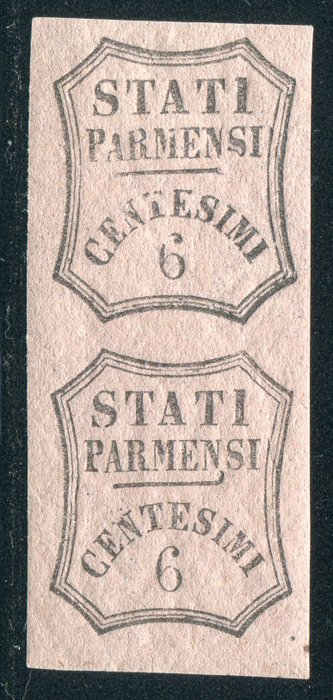 Antikke Italienske Stater - Parma 1857 - Par af skat for IKKE-UDGAVEDE aviser 6c Rosa Chiaro - Sassone Segnatasse per Giornali n.1A