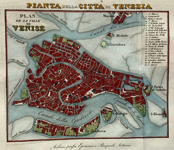 Italien - Veneto / Venedig; Artaria - Pianta della città di Venezia - 1831