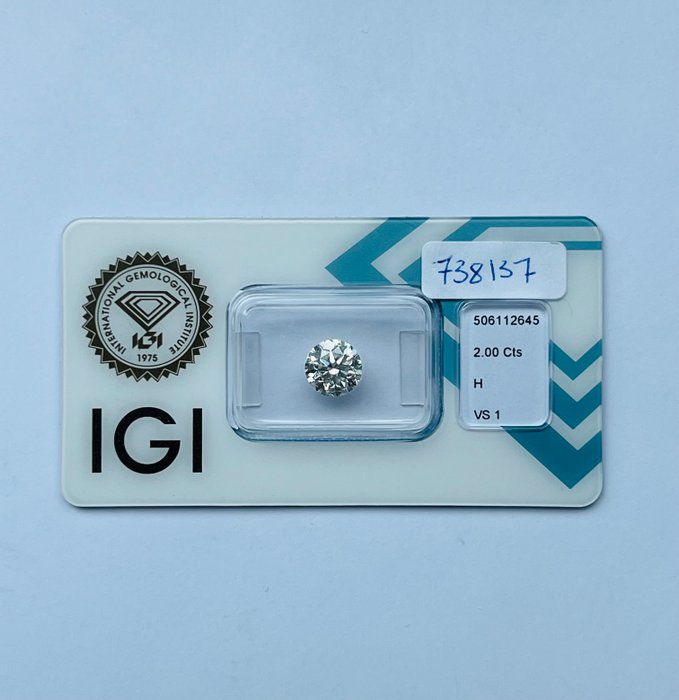 1 pcs Diamant  (Natur)  - 2.00 ct - Rund - H - VS1 - International Gemological Institute (IGI)