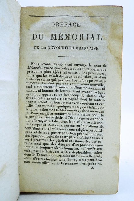 Tous.-Fel Jolly - Mémorial sur la Révolution française, ses causes, ses promesses et ses résultats - 1824