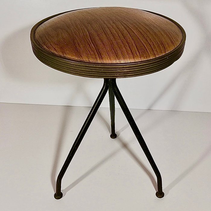 Taburet - Messing, Stål, Træ - Design skammel 1950'erne