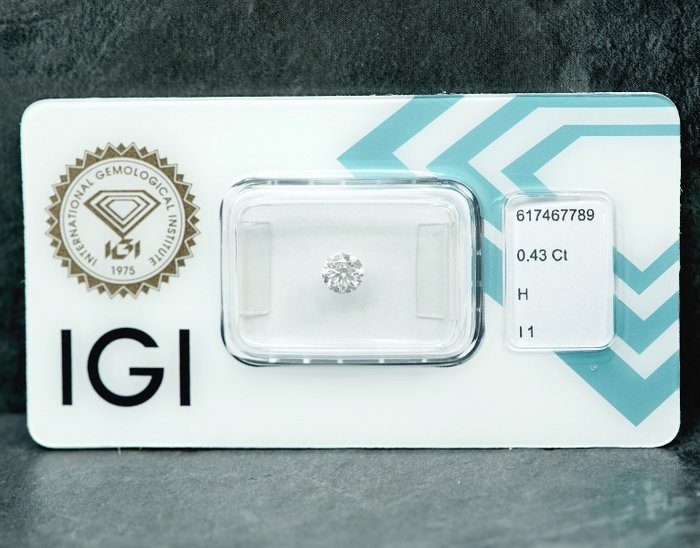 1 pcs Diamant  (Natur)  - 0.43 ct - H - I1 - International Gemological Institute (IGI)