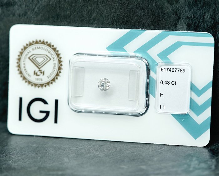 1 pcs Diamant  (Natur)  - 0.43 ct - H - I1 - International Gemological Institute (IGI)