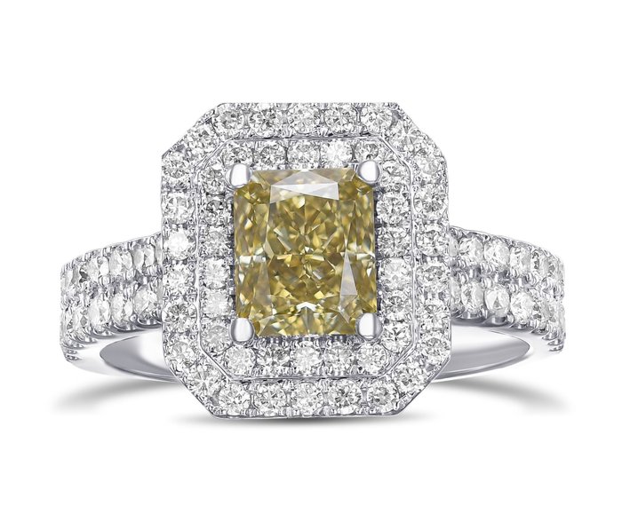 VVS1 2.00 Carat Fancy Diamond Double Halo - 18 kraat Hvidguld - Ring - 1.50 ct Diamant - Diamanter