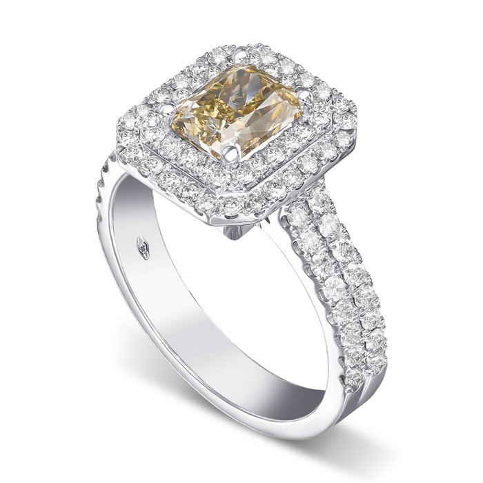 VVS1 2.00 Carat Fancy Diamond Double Halo - 18 kraat Hvidguld - Ring - 1.50 ct Diamant - Diamanter