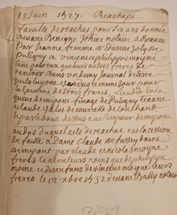 Notaire de Beaune - Acte de propriété - Puligny-Bourgogne - 1427