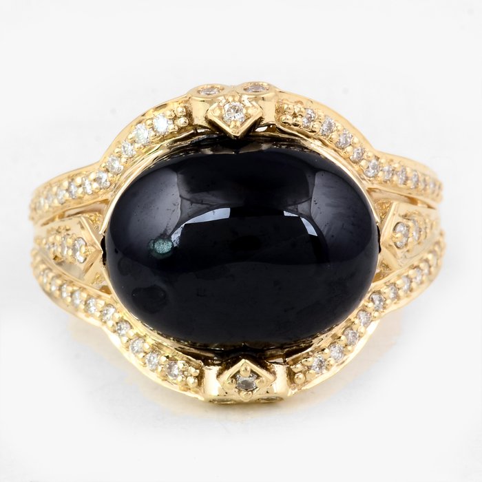 Ring - 14 karat Gulguld -  8.79ct. tw. Safir - Diamant