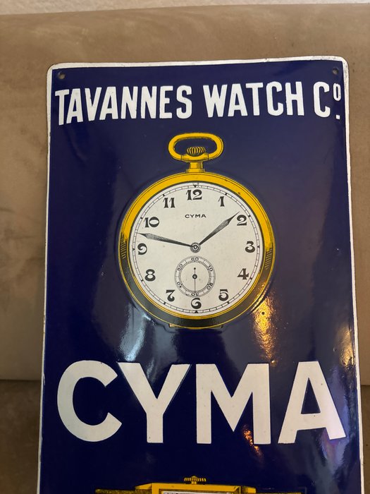 Emaillerie Koekelberg - Tavannes Watch Co - Cyma - Emaljeskilt - billboard 1926 - Emalje