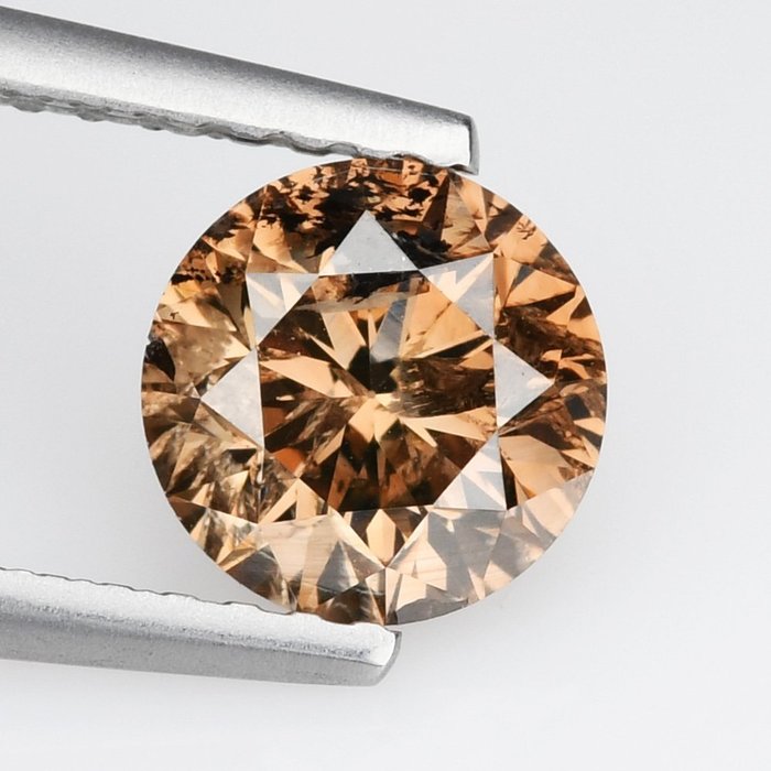 Diamant - 1.11 ct - Rund - (Nat. Fancy Intense Yellowish Orangy Brown) - I2