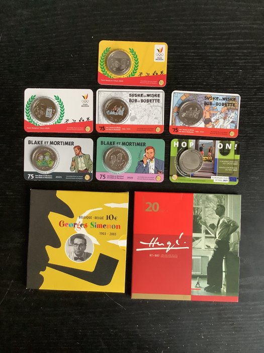 Belgien. 5 Euro / 10 Euro / 20 Euro 2003/2021 (9 stuks) Proof + BU  (Ingen mindstepris)