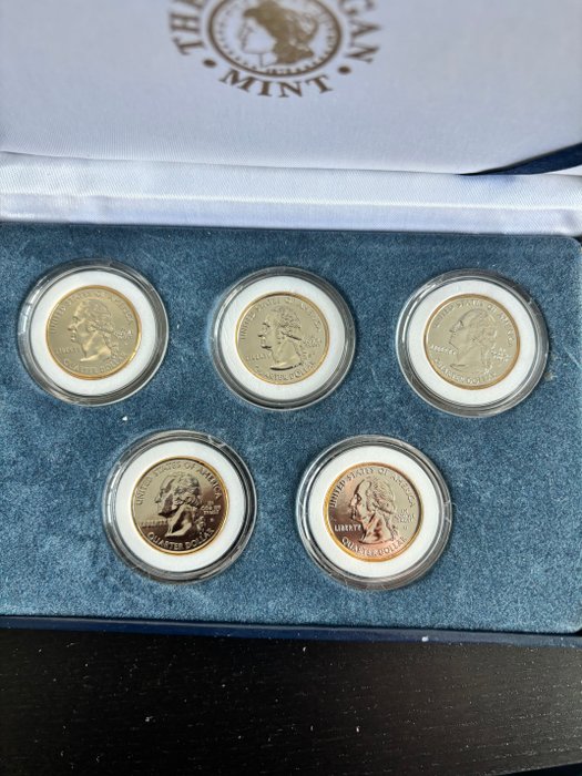 Förenta staterna. A Cased Collection of 5x Colorized (Gold Plated) Statehood Quarters 2006  (Ingen mindstepris)