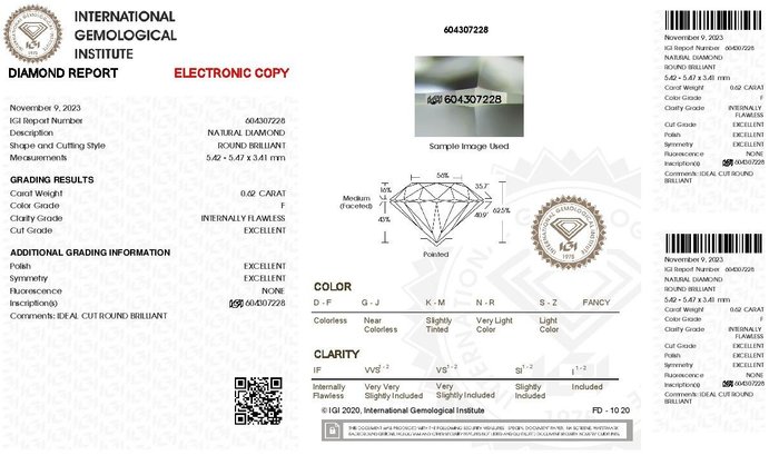 2 pcs Diamant  (Natur)  - 1.24 ct - Rund - F - IF - International Gemological Institute (IGI)