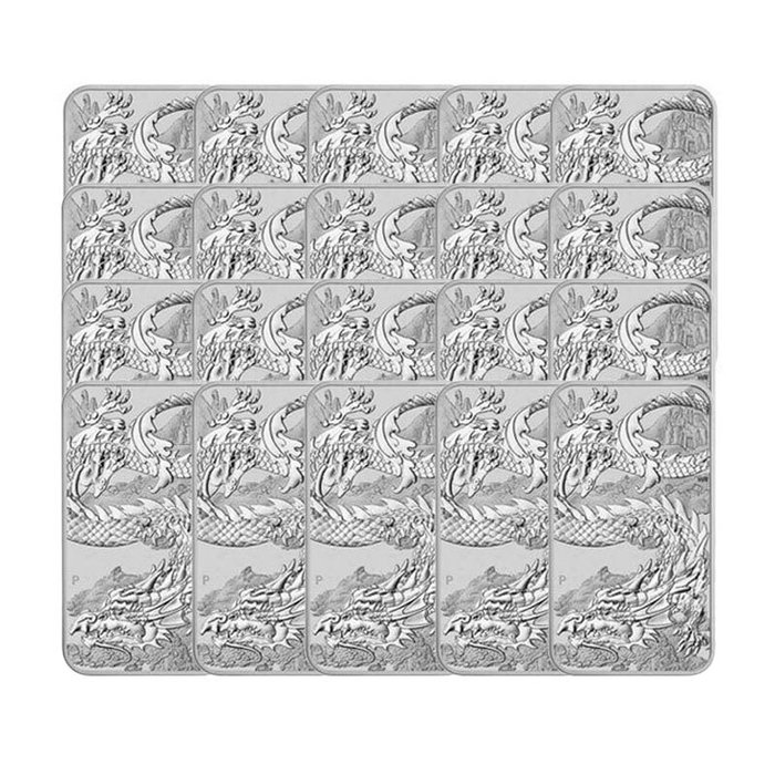 Australien. 20 x 1 oz 2023 $1 AUD 9999 Fine Silver Rectangle Dragon Coin-Bar BU