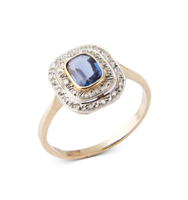 Cocktailring - 18 kraat Gulguld -  1.30ct. tw. Safir - Diamant - Art Deco Ring RS57 Kvinde