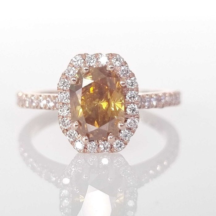 Cocktailring - 14 karat Rosaguld -  1.66ct. tw. Gul Diamant (Naturfarvet)