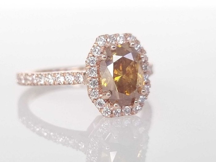 Cocktailring - 14 karat Rosaguld -  1.66ct. tw. Gul Diamant (Naturfarvet)