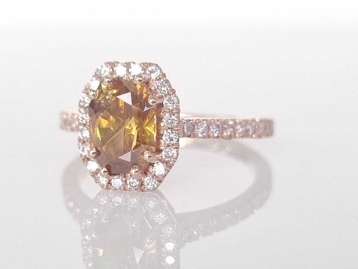 Cocktailring - 14 karat Rosaguld -  1.66ct. tw. Gul Diamant (Naturfarvet)