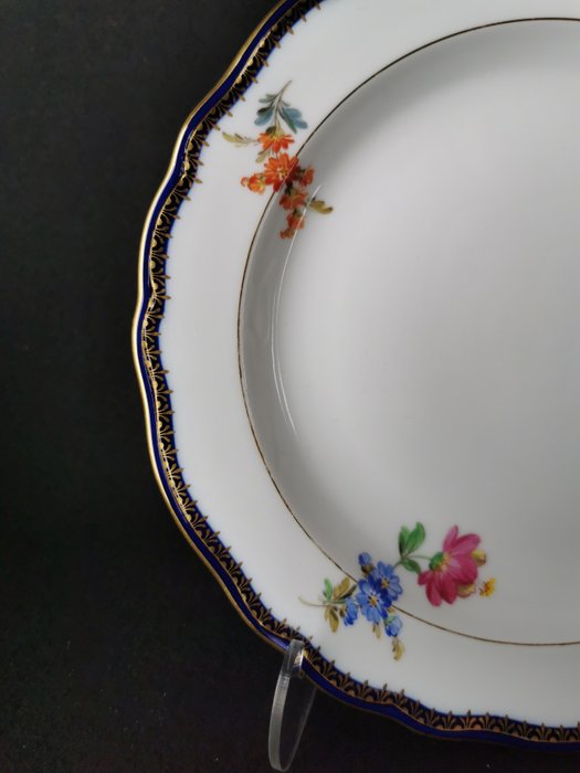 Meissen - Motivi "A" dorato e blu cobalto L 21 cm 1.Wahl - Middagsservice (6) - Porcelæn