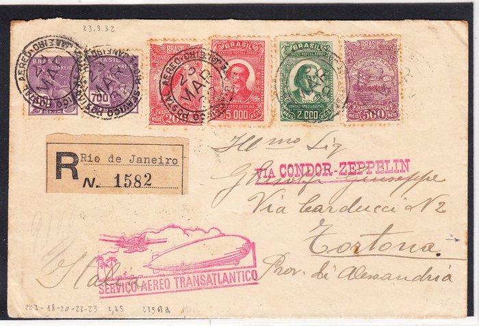 Brasilien 1932 - Brev Via Condor Zeppelin med officielle aflysninger fra Brasilien til Italien - Michel 235Aa