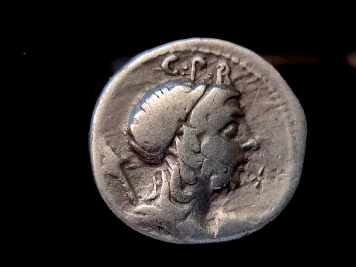 Romerska republiken. Cn. Cornelius Lentulus Marcellinus, 76-75 BC. Denarius ceca incierta en España