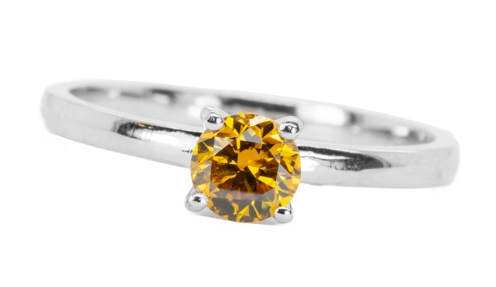 Ingen mindstepris - Ring - 18 kraat Hvidguld Fancy Vivid Gullig Orange -  051ct tw Diamant (Naturfarvet)