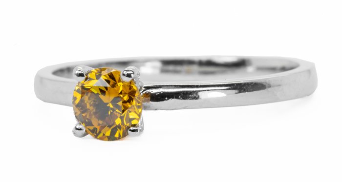 Ingen mindstepris - Ring - 18 kraat Hvidguld Fancy Vivid Gullig Orange -  051ct tw Diamant (Naturfarvet)