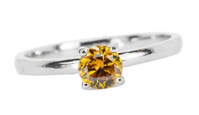 Ingen mindstepris - Ring - 18 kraat Hvidguld Fancy Vivid Gullig Orange -  051ct tw Diamant (Naturfarvet)