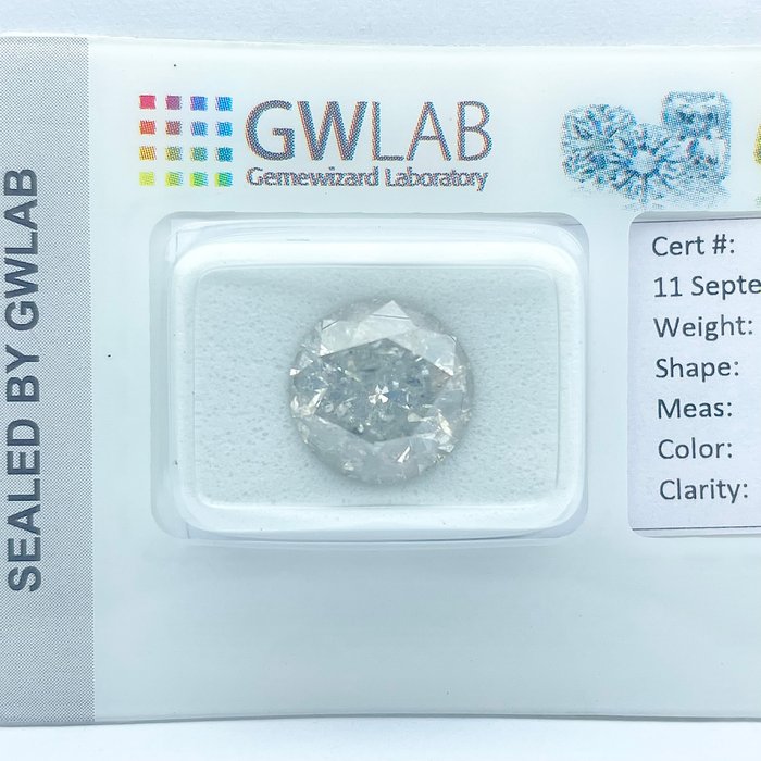 Ingen mindstepris - 1 pcs Diamant  (Naturfarvet)  - 519 ct - Rund - Fancy Grå - I2 - Gemewizard Gemological Laboratory (GWLab)