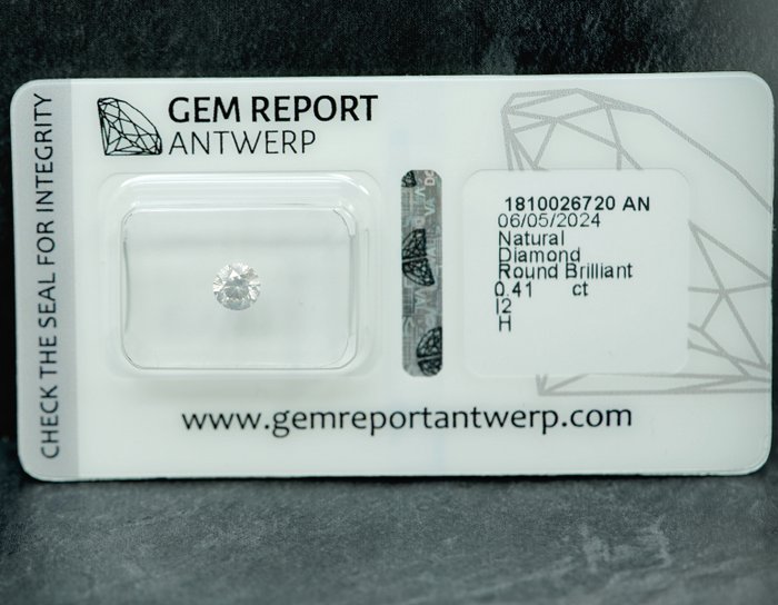 1 pcs Diamant  (Natur)  - 0,41 ct - H - I2 - Gem Report Antwerp (GRA)