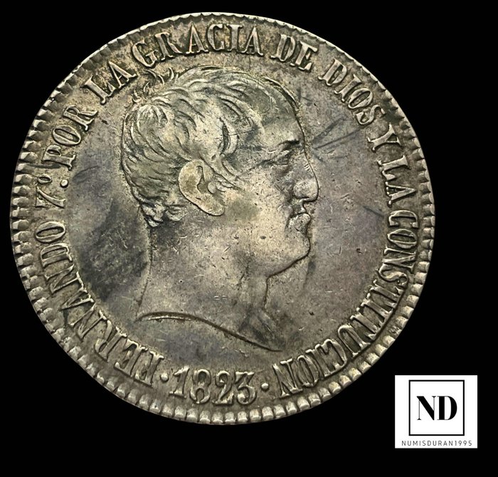 Kongeriget Spanien. Fernando VII (1813-1833). 20 Reales 1823 - Barcelona